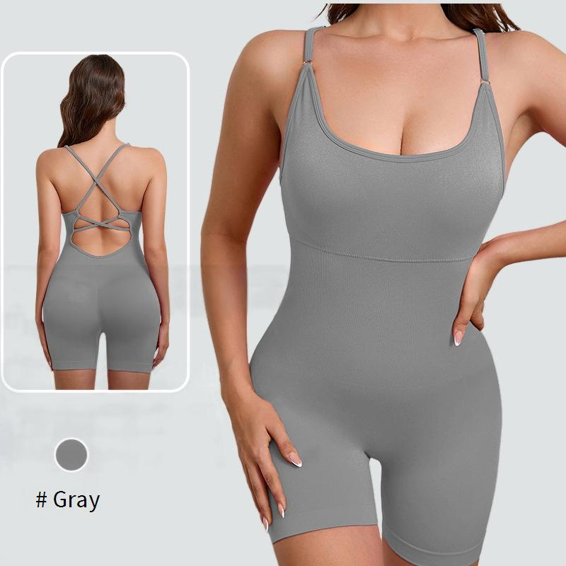 Combinaison de yoga une pièce pour femme avec coussinet de poitrine amovible, dos respirant, décontractée, sport, modelage du corps_voghion.com