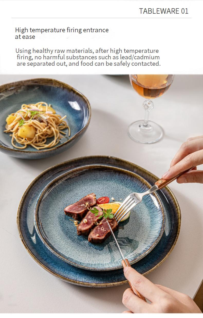 Cerulean Glaze Dinnerware Set - Handmade Kiln-Fired Blue Ceramic Plates & Bowls_voghion.com