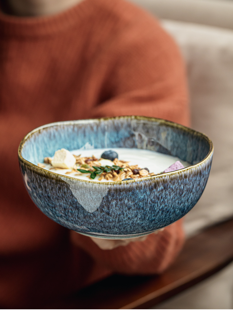 Yunmeng Kiln Changed 6.5 Inch Special Shaped Noodle Bowl Ceramic Fruit Bowl High End Restaurant Special Tableware_voghion.com