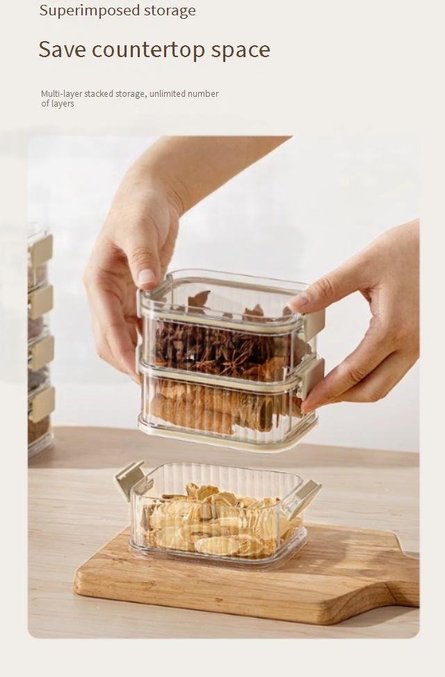 Contenedores apilables para especias: organizador hermético de 4 capas para cocina y refrigerador (tapa transparente con base magnética)_voghion.com