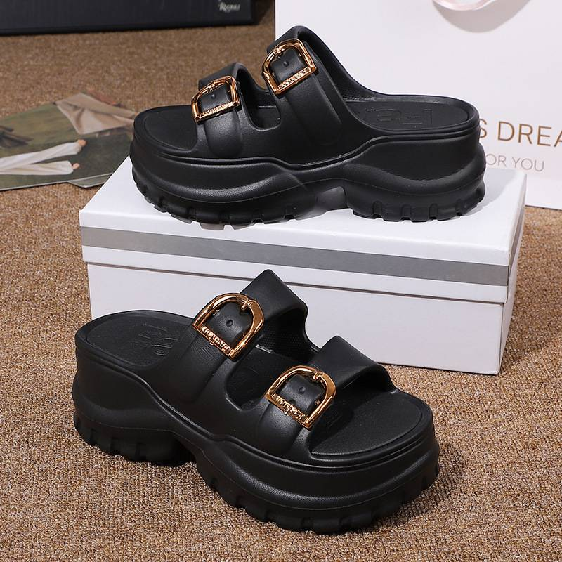 Extra dicke Plateausandalen für Damen – Wolkenähnliche EVA-Slides mit Fußgewölbeunterstützung | Sommer-Strandschuhe (Weiß/Schwarz/Khaki) Größen 36-41_voghion.com