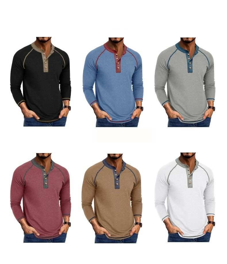 Camisetas masculinas de manga comprida e gola redonda, camisas de comércio exterior masculinas com fundo, camisetas masculinas Henry de outono e inverno_voghion.com