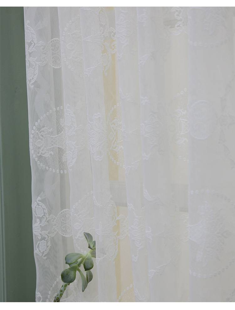 Elegant Lace Voile Window Curtain – White Sheer Drape With Floral Embroidery For Living Room, Bay Window, Café – Lightweight & Breathable_voghion.com
