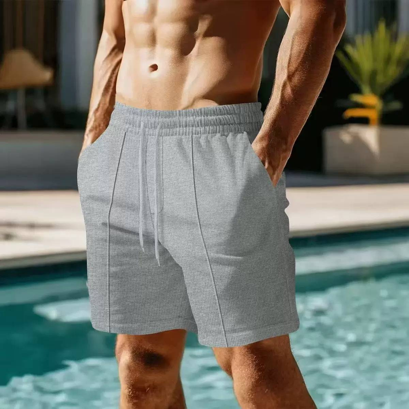 2025 Neue Herren Sporthose mit lockerer, lässiger Waffel-Strickhose mit Kordelzug am Strand_voghion.com
