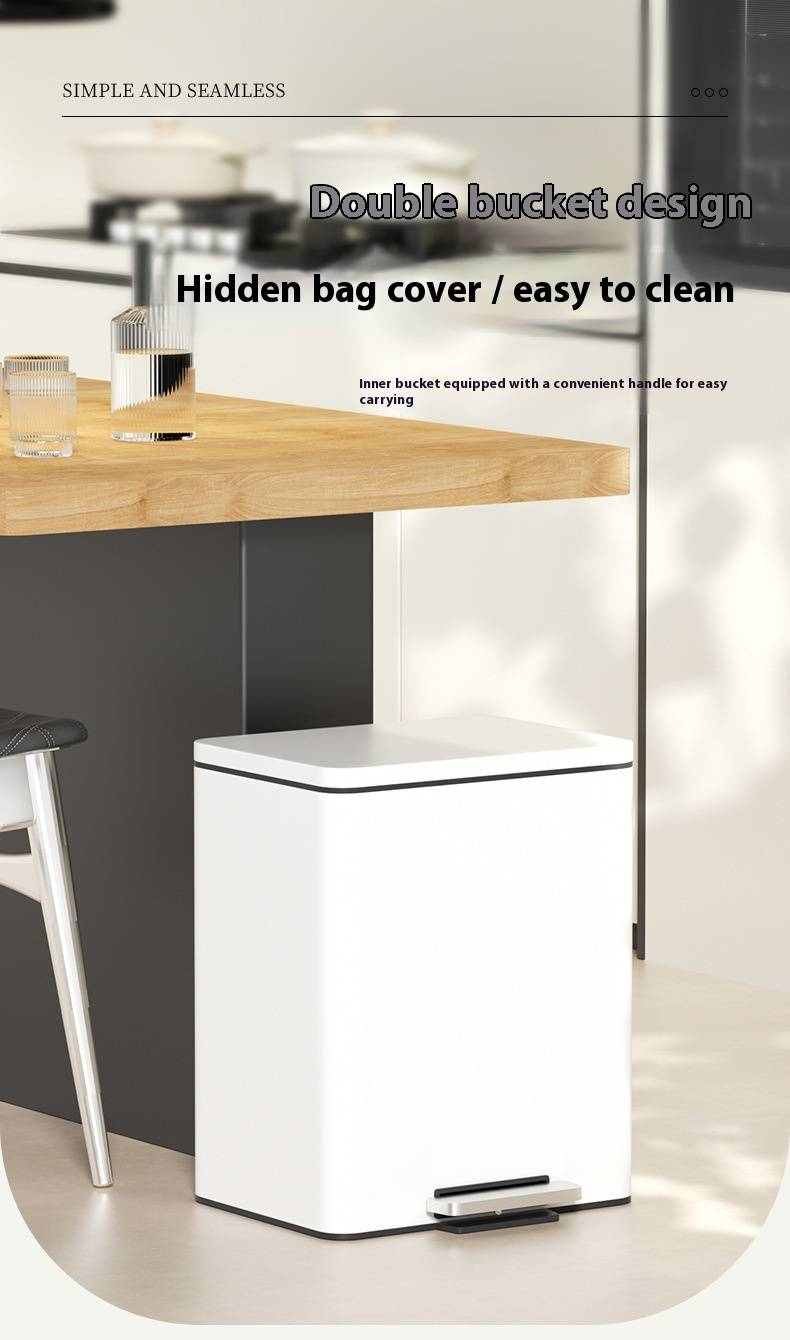 Pattumiera in acciaio inox con coperchio, bianco crema, capacità 12 litri, design a pedale per cucina e soggiorno._voghion.com