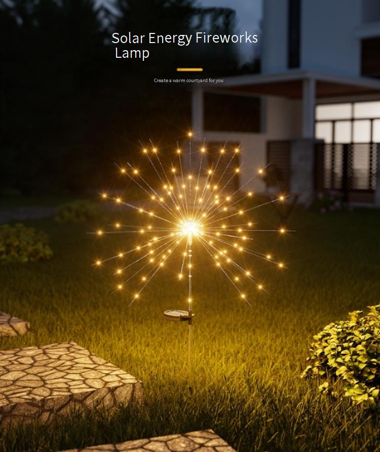 Oświetlenie solarne fajerwerków, dekoracja ogrodu, wodoodporne girlandy świetlne LED do patio, ogrodu i oświetlenia krajobrazu (ciepła biel/wielokolorowe)_voghion.com