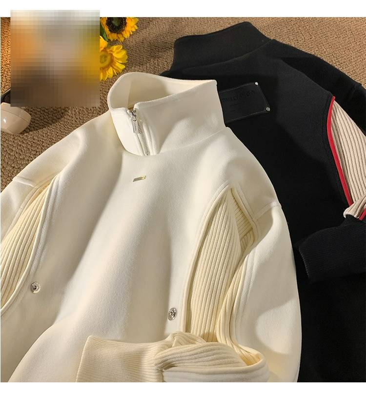 Unisex Hybrid Zip-Neck Sweatshirt – Streetwear Half-Zip Pullover With Contrast Stitching & Stand Collar (M-XXL, Anti-Wrinkle, Oversized Silhouette)_voghion.com