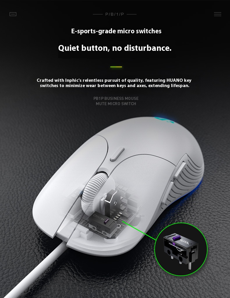 Wired Gaming Mouse – 6 Programmable Buttons, 8800DPI Adjustable, Silent Clicks, RGB Lighting, Large Ergonomic Design (Black/White)_voghion.com