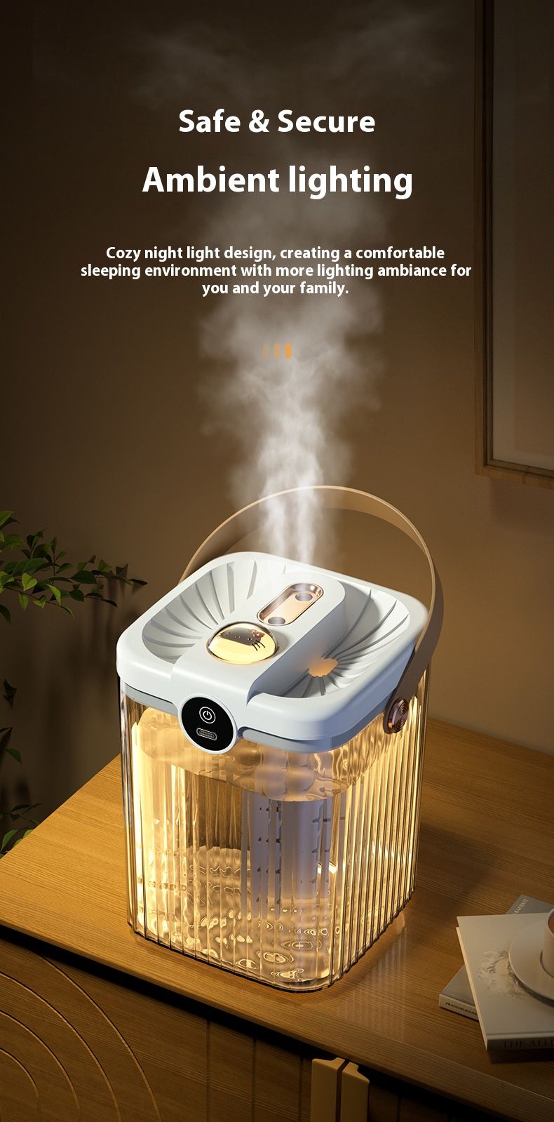 Ultraschall-Luftbefeuchter – 2 l quadratischer Diffusor mit kühlem Nebel, Doppeldüsen und Stimmungslicht für kleine Räume (USB-betriebenes ABS-Gehäuse)_voghion.com