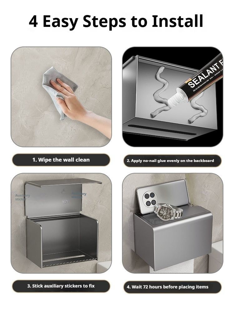 Modern Wall-Mounted Toilet Paper Holder – Rustproof & Waterproof, No-Drill Adhesive Mounting, Space-Saving Bathroom Organizer_voghion.com