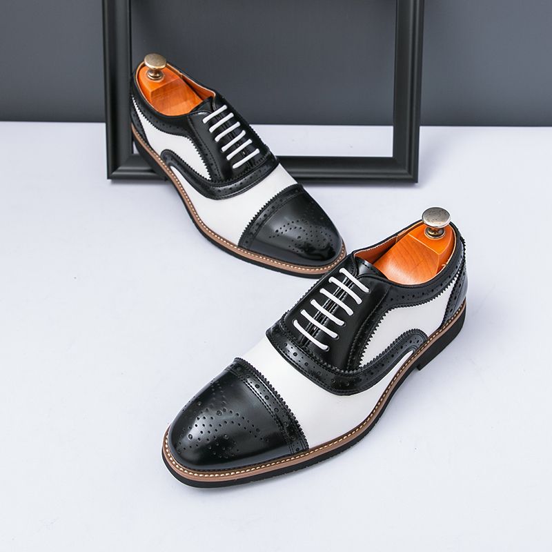 New Men's British Brown Business Derby Shoes Leather Lace-up Casual Office Black Men's Shoes Banquet Dress Wedding Oxford Shoes_voghion.com