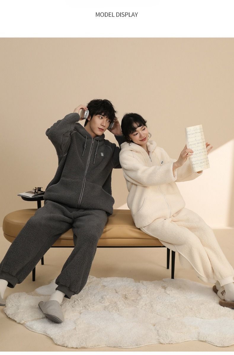 Winter New Sheep Cake Plush Thickened Autumn And Winter Collection For Men And Women Couples With Plush Thickened Pajama Set--men's_voghion.com