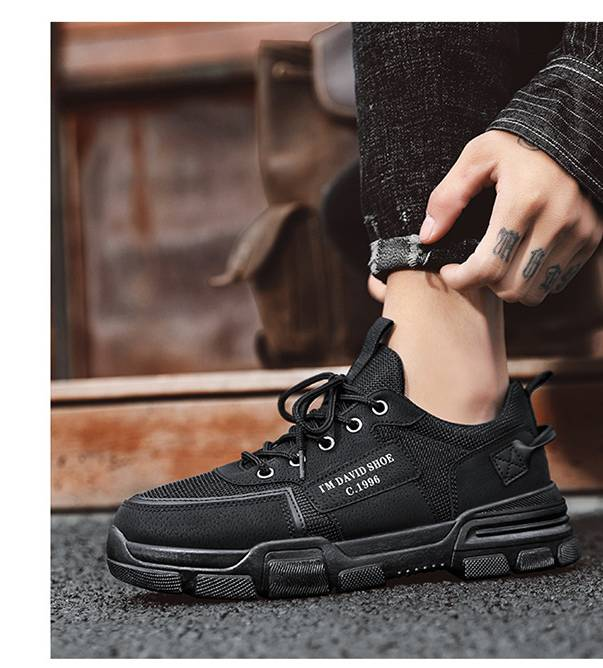 Wasserdichte, rutschfeste Arbeitsschuhe für Herren – atmungsaktive Freizeit-Sneaker für Bau- und Outdoor-Aktivitäten (Schwarz/Hellbraun)_voghion.com