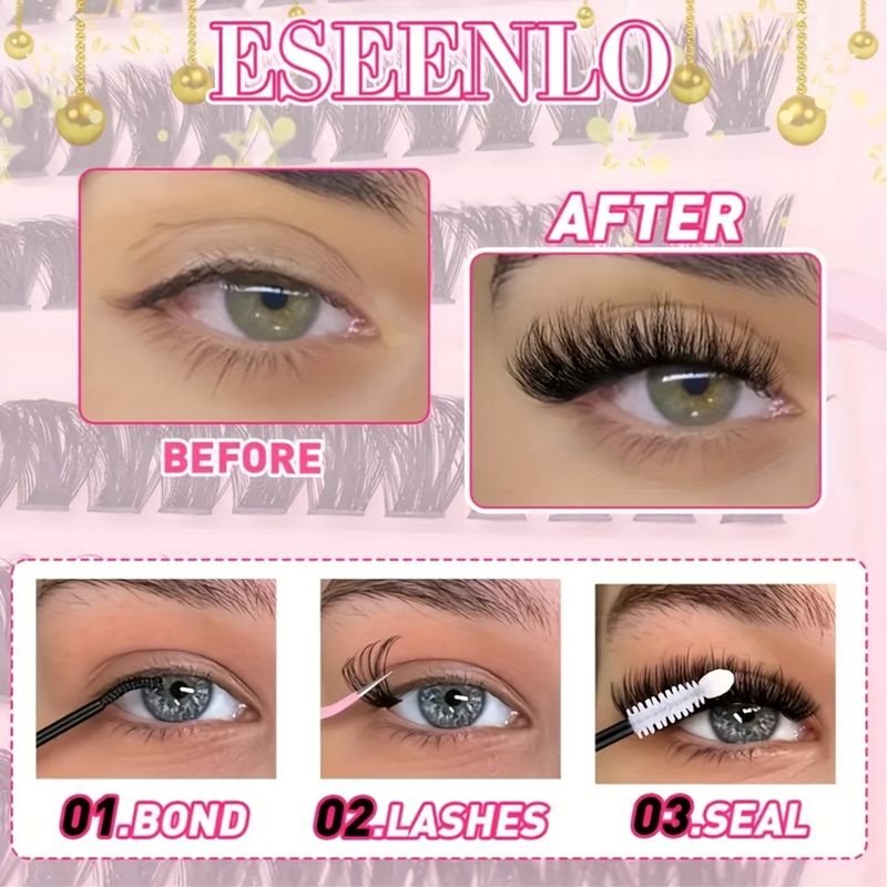 DIY False Eyelash Kit - Premium Volume & Length Clusters With Heat Melt Band, Natural Fluffy & Curly Lashes For Beginners_voghion.com