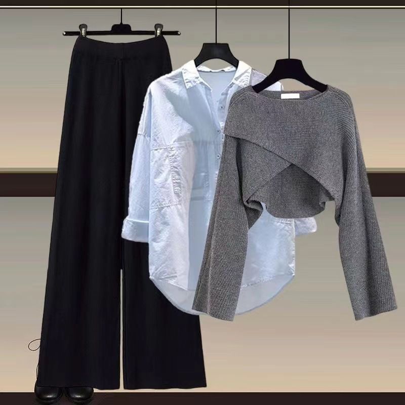 Dameskleding Gebreide trui, shirt, wijde pijpen, driedelig pak_voghion.com