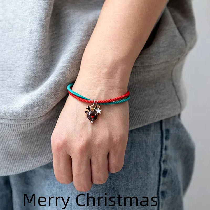 Rot-grünes Magnet-Weihnachtsarmband für Freundinnen und Freunde Heiligabend kleines Geschenk Haarring Gummiband Haarband_voghion.com