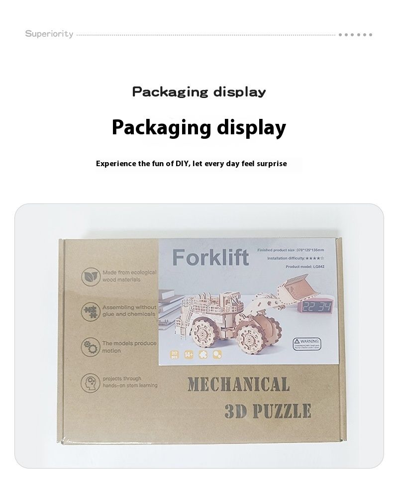Forklift Simulation 3D Model Decoration Wooden Puzzle Children's Early Education Toys_voghion.com