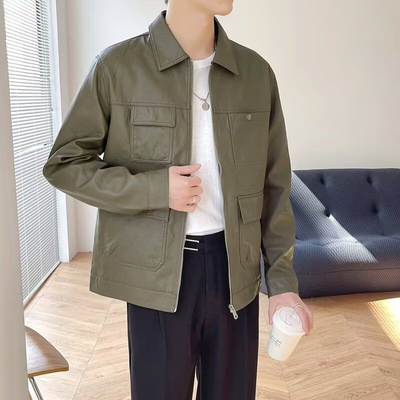Herrenbekleidung Herbst und Winter Neue Revers Lederjacke Herren Lederjacke Jugendtrend Hübsche Motorradbekleidung Lässige leichte reife Oberteile Männer_voghion.com