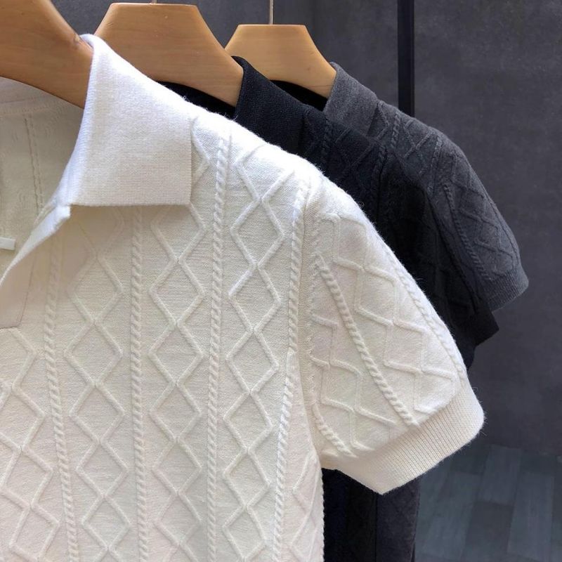 Polo a maniche corte da uomo, per l'estate, da lavoro, di alta qualità, vestibilità slim, versatile, in maglia con risvolto._voghion.com
