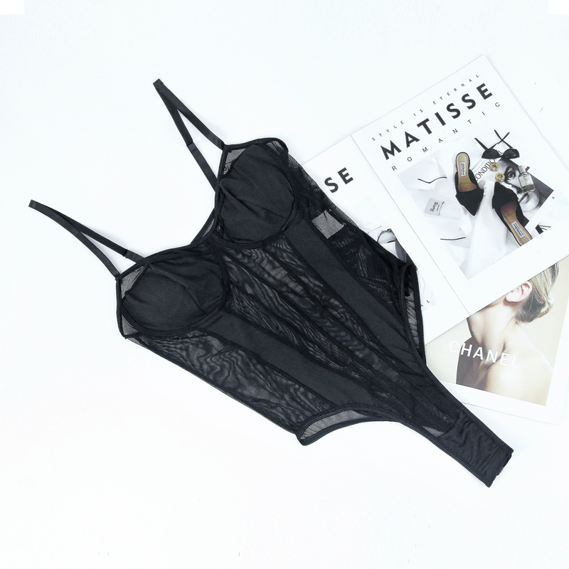 Mono sexy transparente con retazos de malla de encaje sin espalda para mujer_voghion.com
