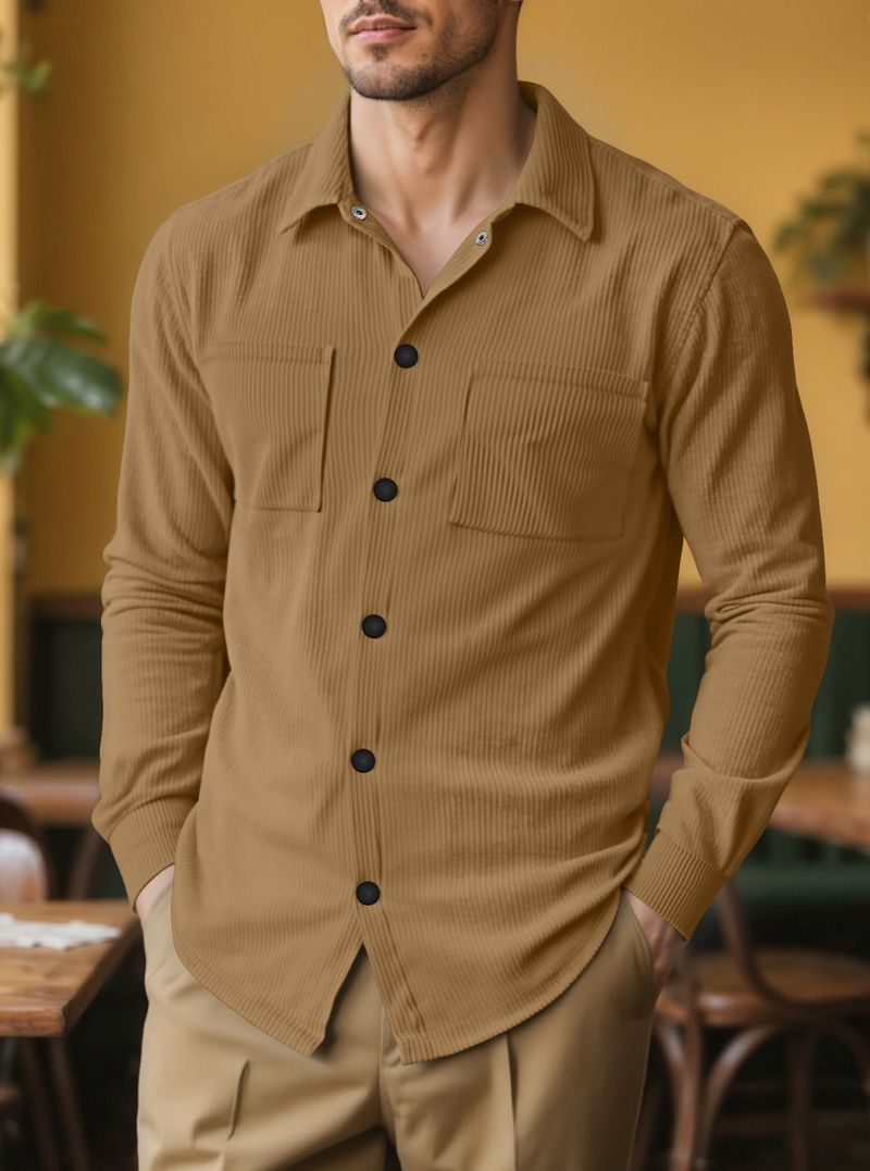 Herren-Cordhemd mit Knopfleiste – Slim Fit im Workwear-Stil, maschinenwaschbar und atmungsaktiv (S–XXXL, einfarbig, Vintage Casual Essential)_voghion.com