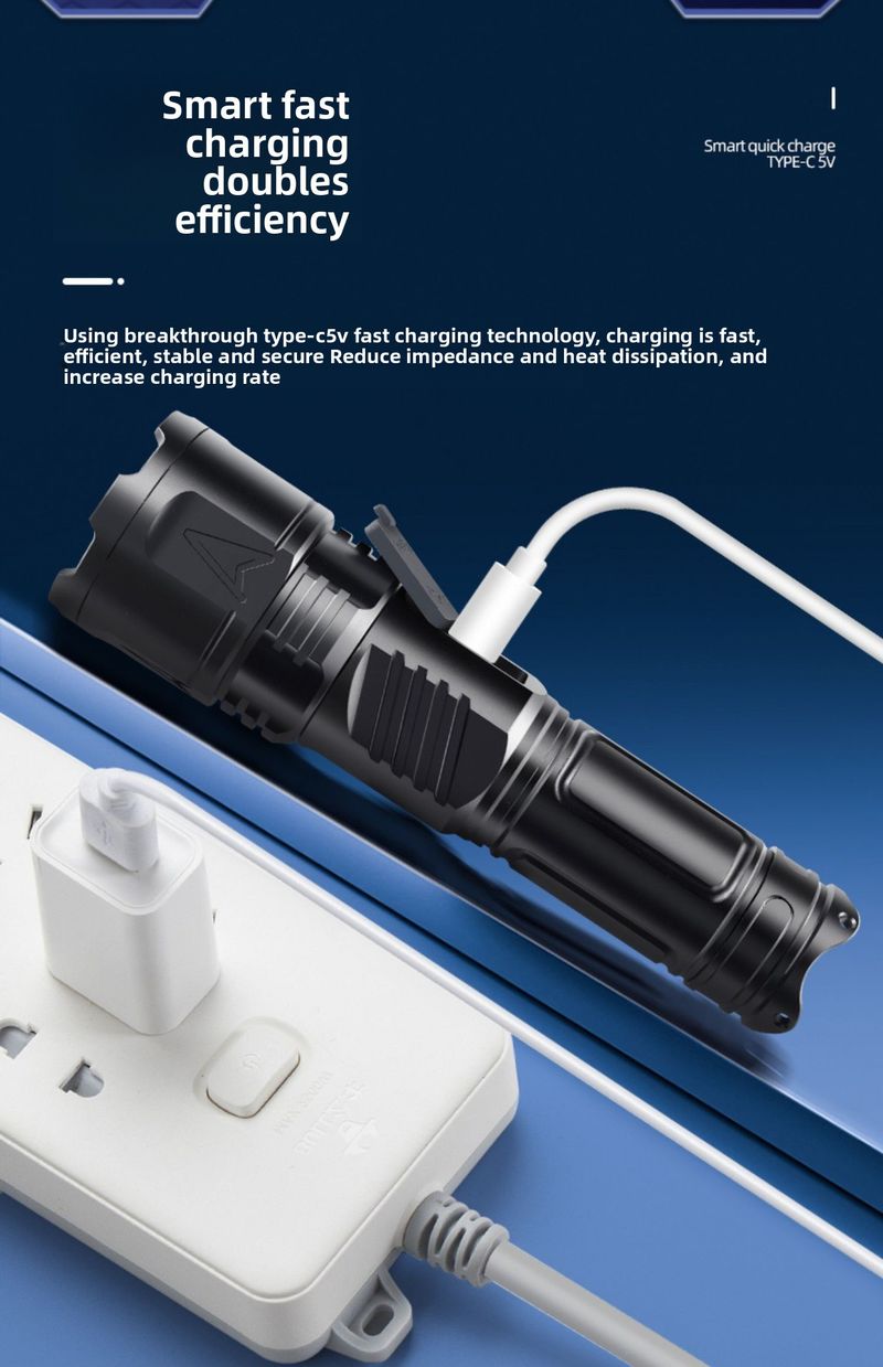 High-Power White Laser Outdoor Lighting Strong Light Digital Display Multi-Function TYPE-C Rechargeable Flashlight_voghion.com
