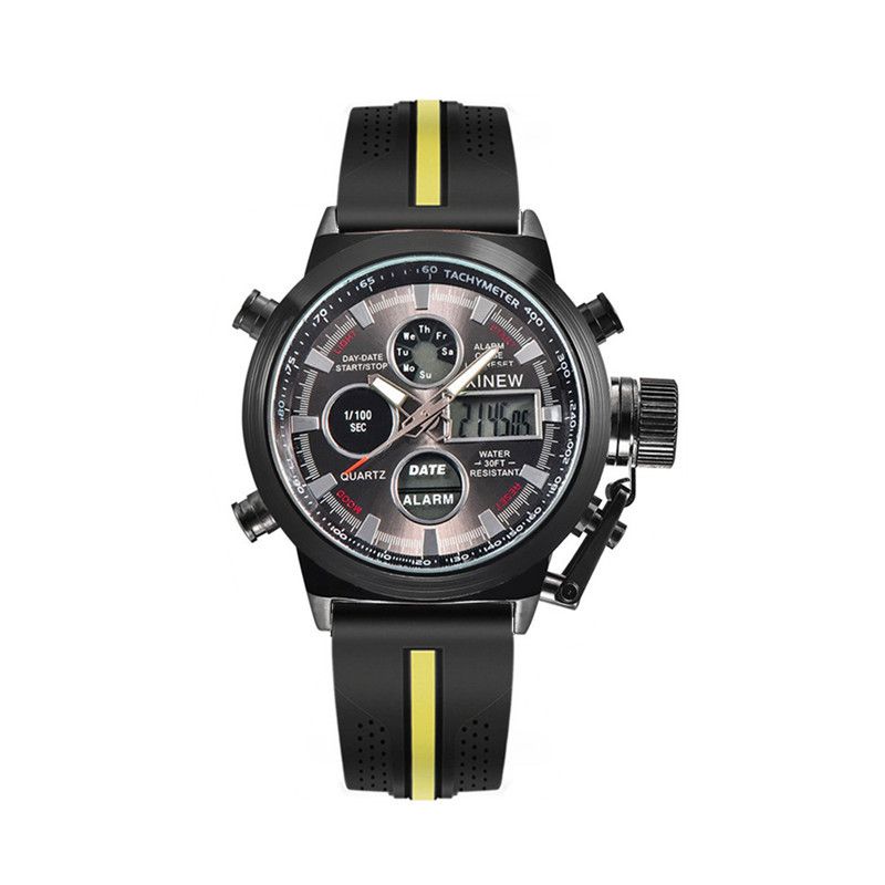 Men's Sport Watch With Analog-Digital Display, GMT Function, Date & Week Indicator, Luminous Hands, PU Leather Strap, Alloy Case_voghion.com