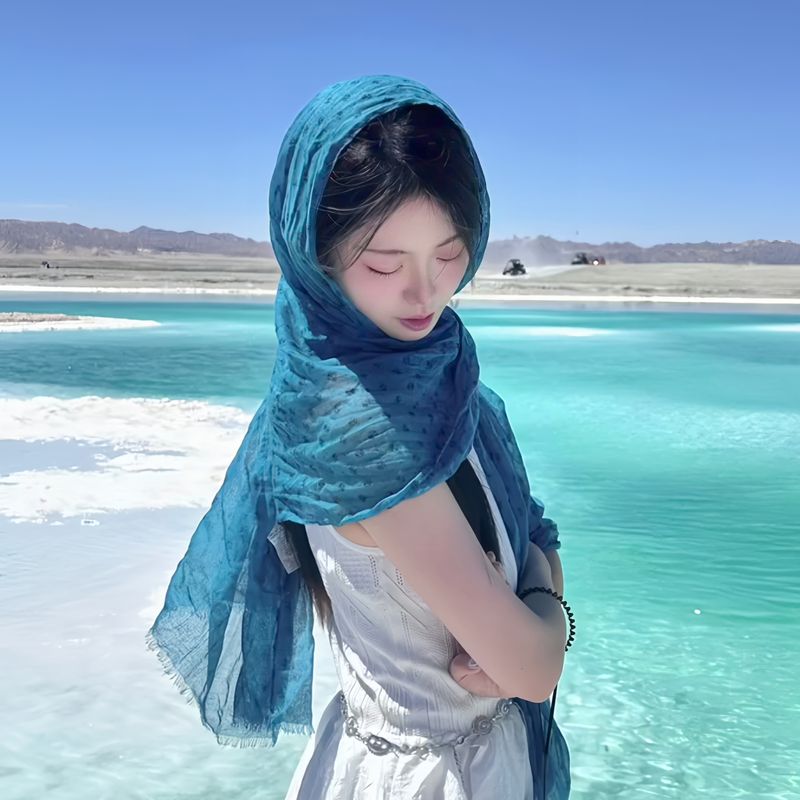 Sciarpa in cotone e lino blu Wasteland per donna, sciarpa in seta da viaggio nel deserto nord-occidentale, cravatta, scialle in stile etnico artistico,_voghion.com