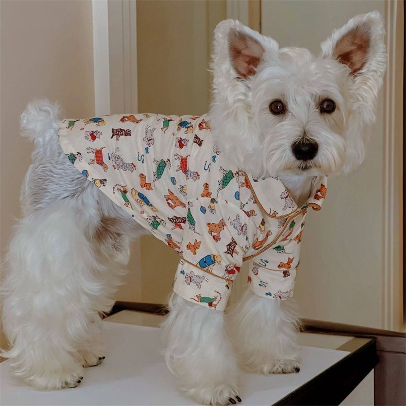 Niedliches Haustier-Welpen-Frühlings-Sommer-dünnes gedrucktes Homewear-Pyjama-Malteser-Teddy-Schnauzer-Bichon-Shirt_voghion.com