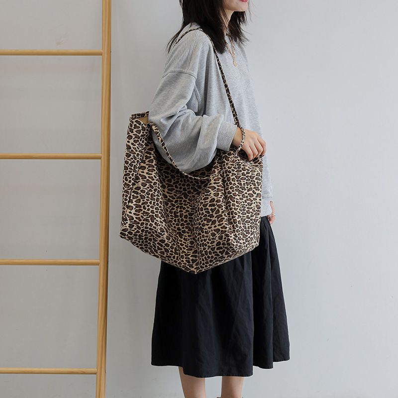 Borsa tote casual da donna, grande capacità, con stampa leopardata, tinta unita, nuova 2024_voghion.com