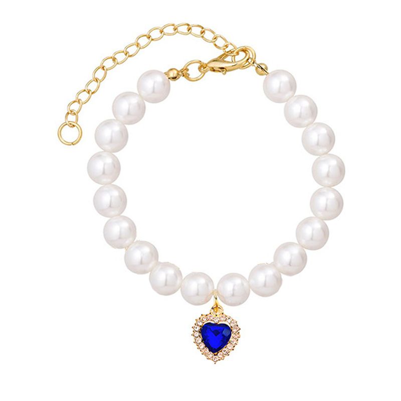 Collana in stile principessa di perle con ciondolo a forma di cuore colorato con strass, collare per animali domestici con dopamina per gatti e cani_voghion.com