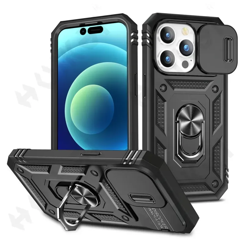 Case For 16 Iphone 15 Max 14 Pro 13 12 11 Slide Camera Heavy Duty Build In 360 Degree Rotate Kickstand Cover_voghion.com