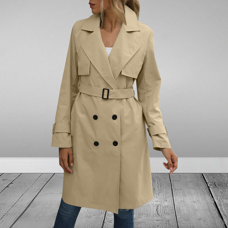 Trench casual doppiopetto da donna, invernale e autunnale_voghion.com