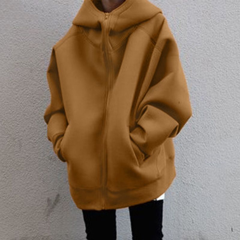 Felpa lunga in pile con cappuccio con cerniera personalizzata autunno e inverno nuovo stile da donna_voghion.com