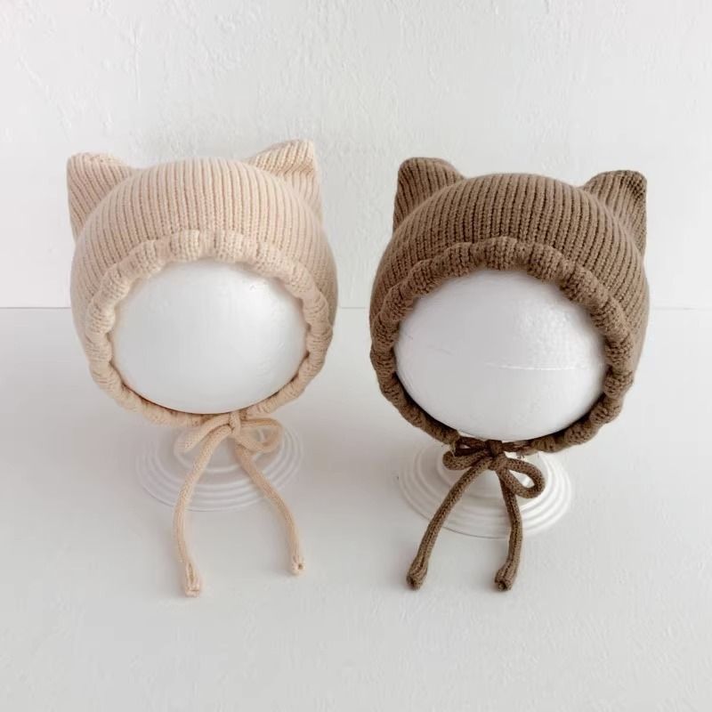 Chapéus infantis para bebê, tampa de porta halógena, orelhas de gato fofas, lã quente, para bebê, inverno_voghion.com