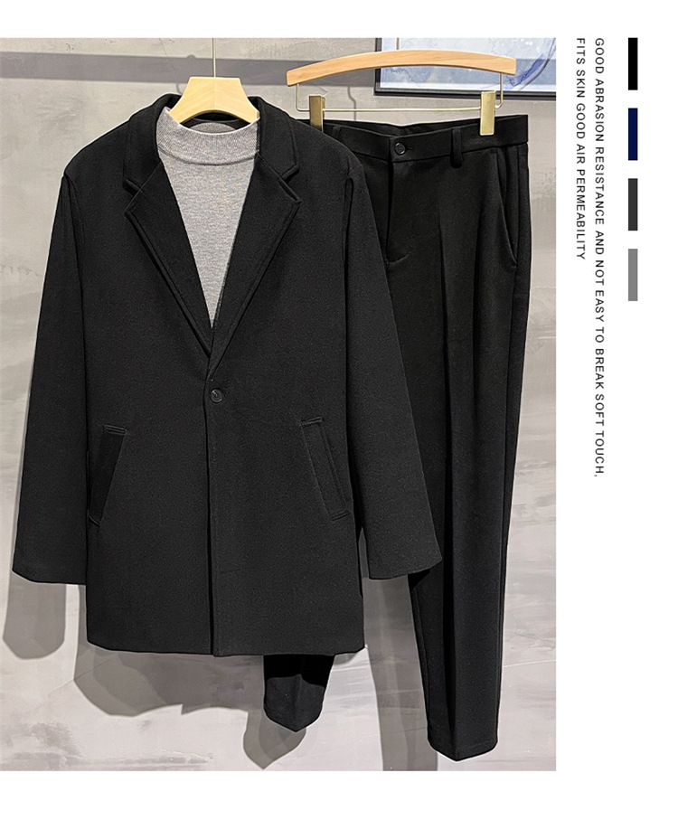 Men’s Korean-Style Wool Blend Suit Jacket – Autumn & Winter Casual Blazer, Slim Fit, Office & Smart Casual (Black/Grey/Brown/Blue/Khaki, S-4XL)_voghion.com