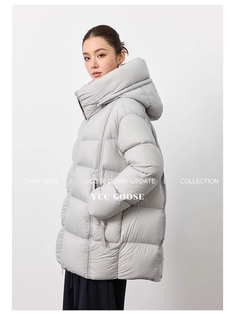 Women's Winter Parka Coat With 90% White Goose Down, Oversized Puffer Jacket, Hooded Long Coat For Cold Weather_voghion.com