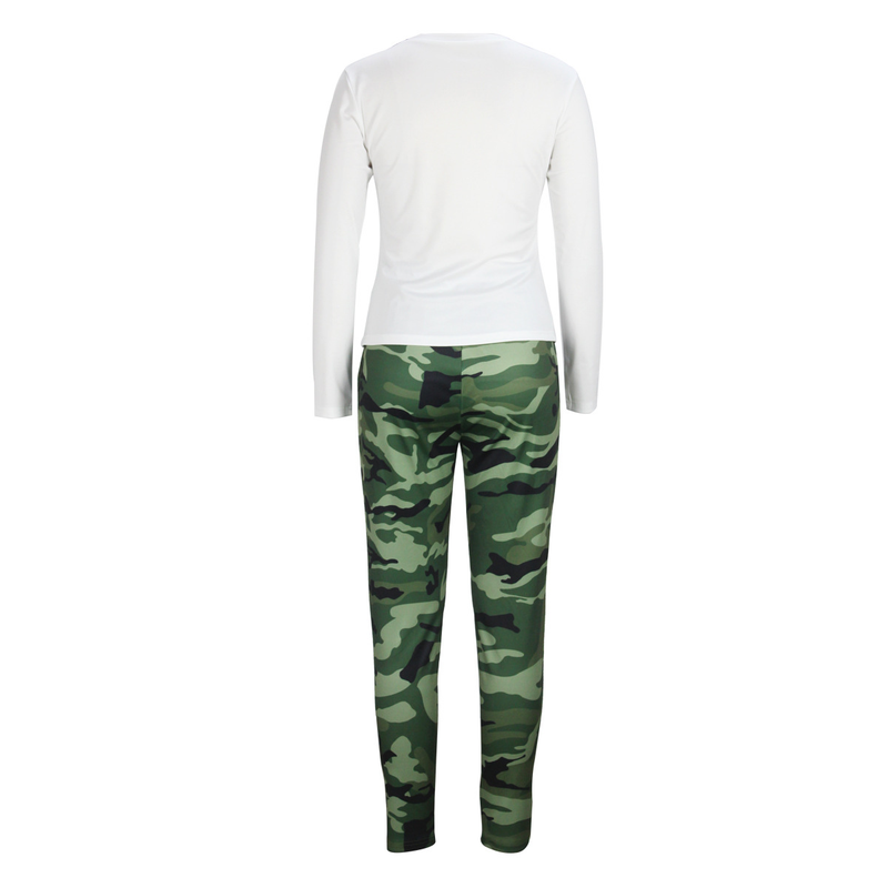Ensemble imprimé à carreaux kaki à la mode, ensemble deux pièces long camouflage NOPE_voghion.com