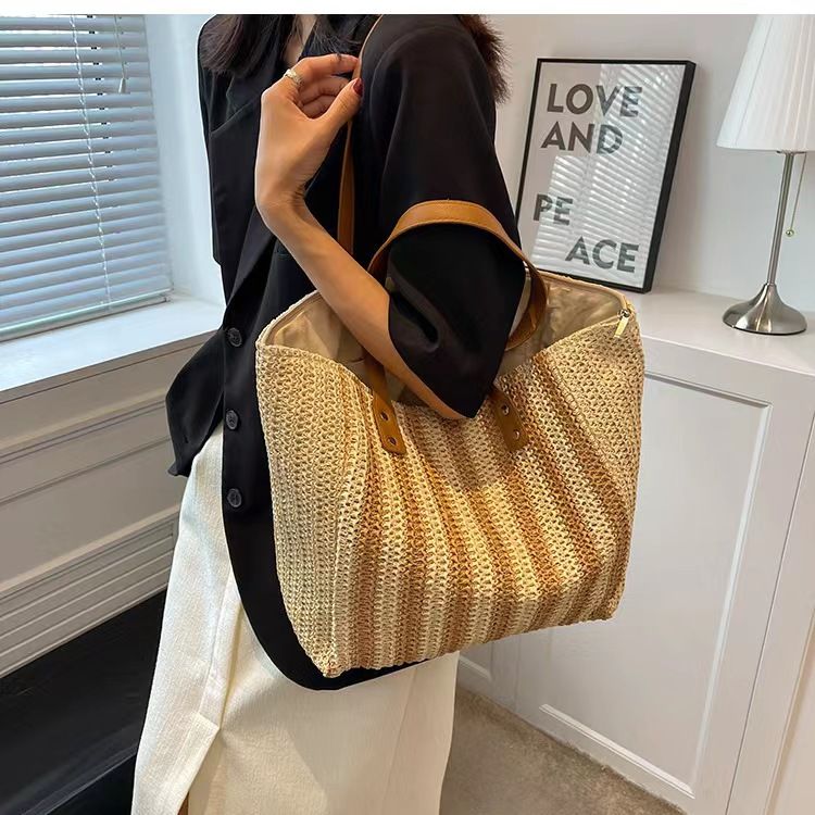 Nuova borsa intrecciata a strisce di corda di carta, borsa a tracolla alla moda, borsa intrecciata, borsa casual da donna con tracolla singola, borsa da spiaggia_voghion.com
