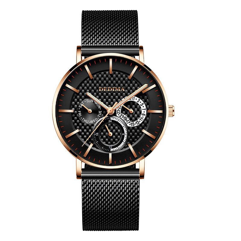 Reloj Detima Fashion ultrafino con tres esferas y seis agujas, multifuncional, con correa de malla de acero_voghion.com