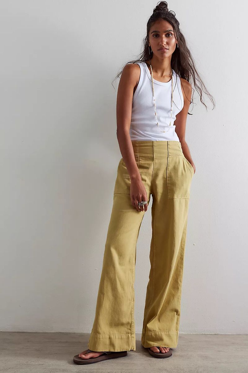 Pantaloni in denim larghi a vita bassa alla moda per donna - Comodi pantaloni elastici in vita, gamba dritta, stile streetwear_voghion.com