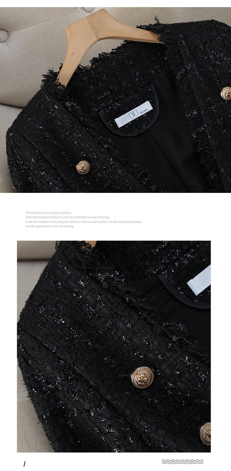 Giacca blazer in tweed da donna, giacca da abito corta slim fit chic per l'autunno, blazer bouclé elegante e versatile per l'ufficio e l'abbigliamento casual_voghion.com