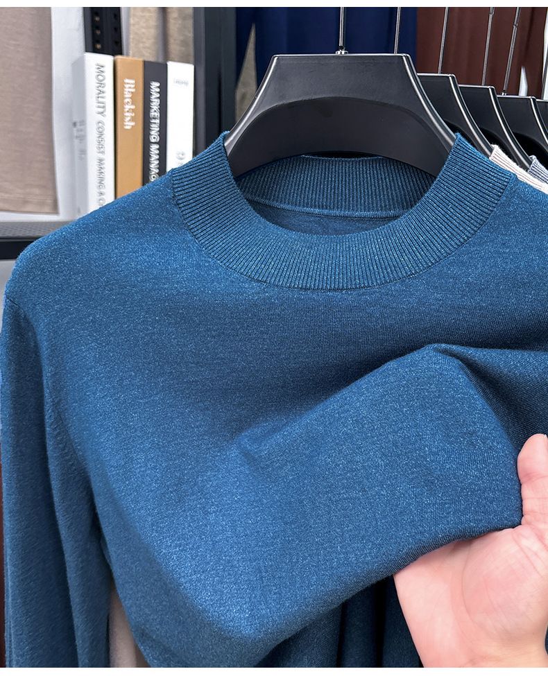 Maglione da uomo a maniche lunghe con collo alto in lana merino e seta di gelso sottile, nuovo modello primaverile_voghion.com