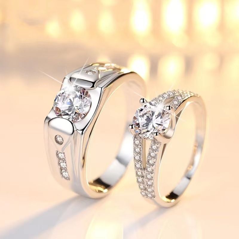 Neues Moissanit-Paarring-Set – verstellbares Design mit vier Zinken, ideal als Geschenk für Heiratsanträge, Hochzeiten und Geburtstage_voghion.com