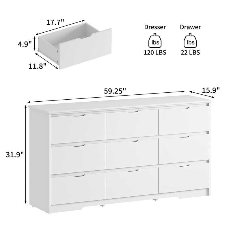 9 Drawer Dresser For Bedroom, Storage Cabinet With Hidden Handles, Modern Closet Of Drawers For Living Room_voghion.com