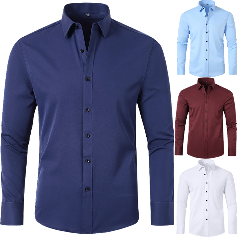 Camisas De Hombre Long Sleeve Shirts For Men 2025 Business Formal Wear Camisa Social Elastic Shirts Masculina Slim Fit Chemise Homme_voghion.com