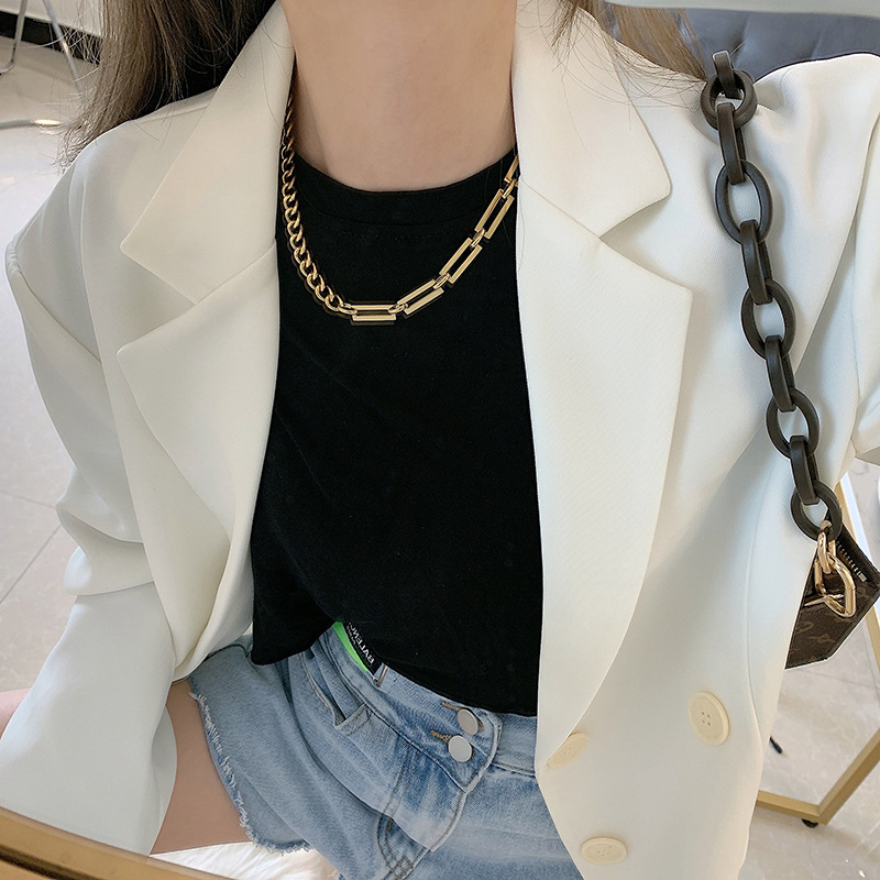 Einfache Edelstahl Halskette Frauen Hip Hop Gold Farbe Kuba Kette Kubanischen Minimalistischen Choker Halskette Schmuck_voghion.com
