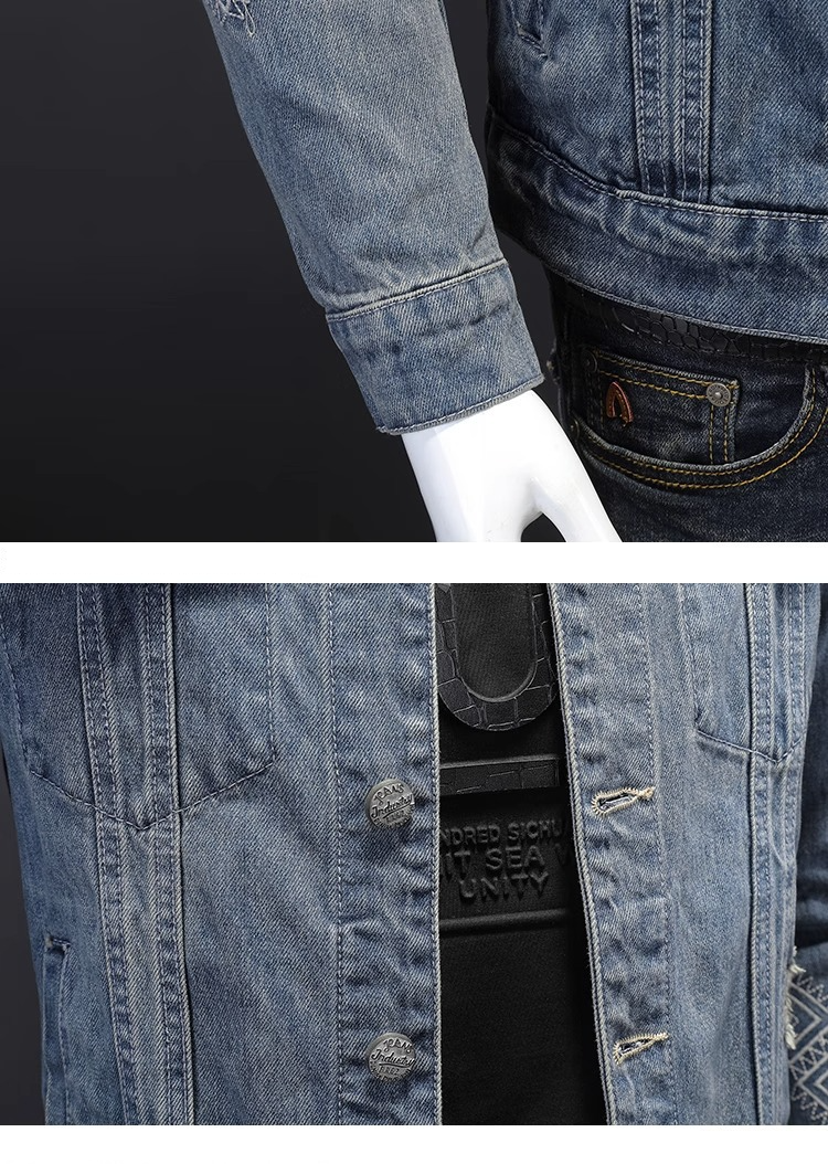 Herrenbekleidung Weighty Light Denim Series Besticktes Slim-Jeansoberteil_voghion.com