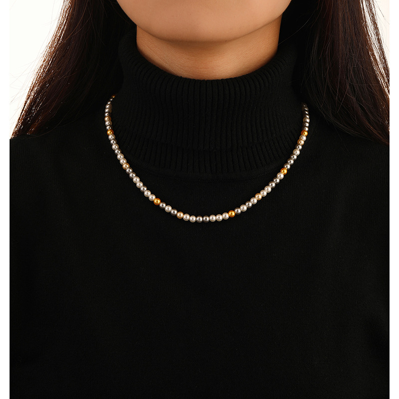 New imitation Shijia mixed color stacked pearl necklace for women, versatile, fashionable, high-end, light luxury, simple temperament, clavicle chain_voghion.com