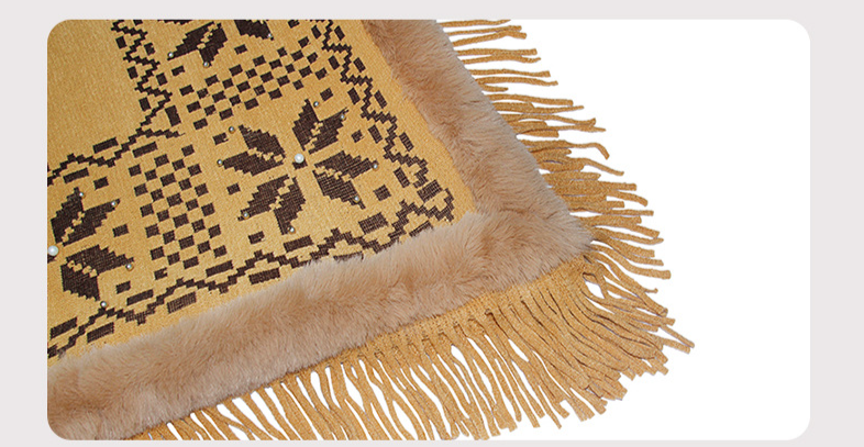 Cape cape cape fur collar nail beaded fringe sweater woman_voghion.com